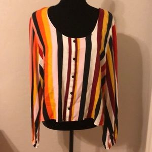 Striped pull over crop blouse